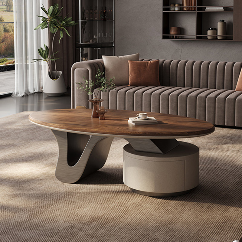 Table basse ovale en bois massif de luxe clair, H 20,5 po x L 55,1 po x l 29,5 po