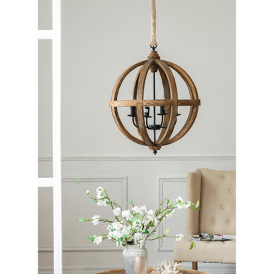 Lustre en bois à 4 lumières, luminaire suspendu avec chaîne réglable pour le vestibule de la salle à manger de la cuisine, ampoule non incluse