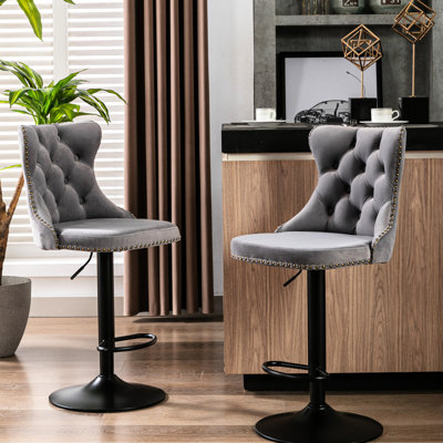 Modern Upholstered In Velvet, Adjustable Seat 25-33 Inch, 17.7 Inch Stable Base For Kitchen Island And Pub Use, Of 2 Comfortable Velvet Bar Stools, Height, Home