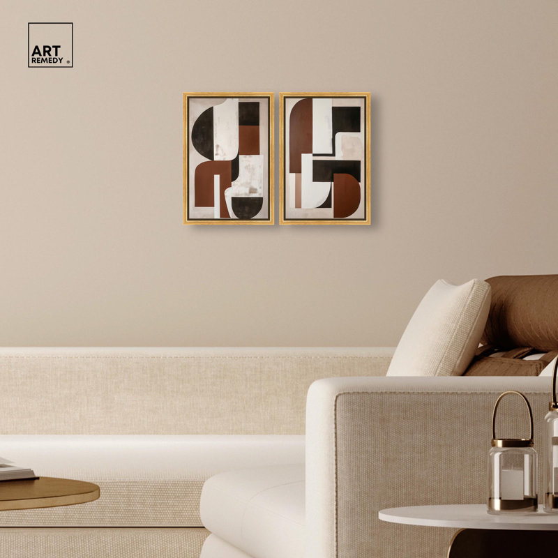 «Neutral Luxe Boho Art», ensemble de 2 impressions sur toile par , H 16 po x l 11 po, Doré