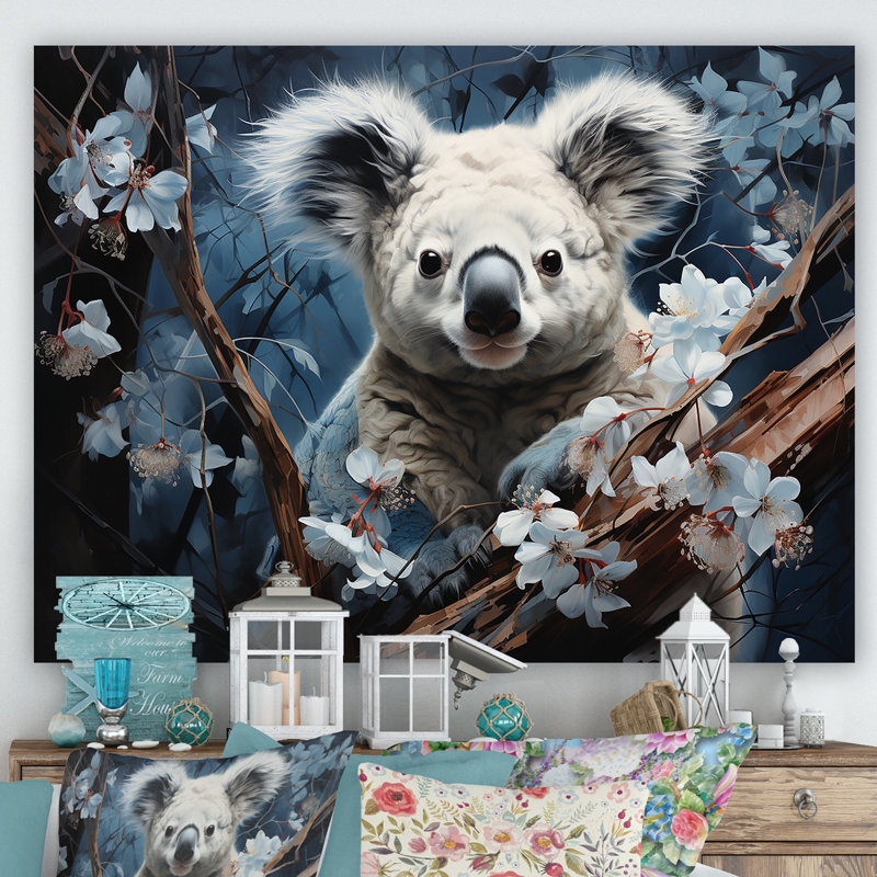 Koala grimpant en peluche - reproduction sur toile, Toile tendue, H 16 po x l 32 po x P 1 po