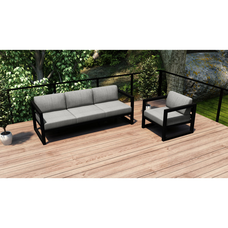 Avion 2 Piece Sofa Set, Cast Silver Sunbrella®, Black