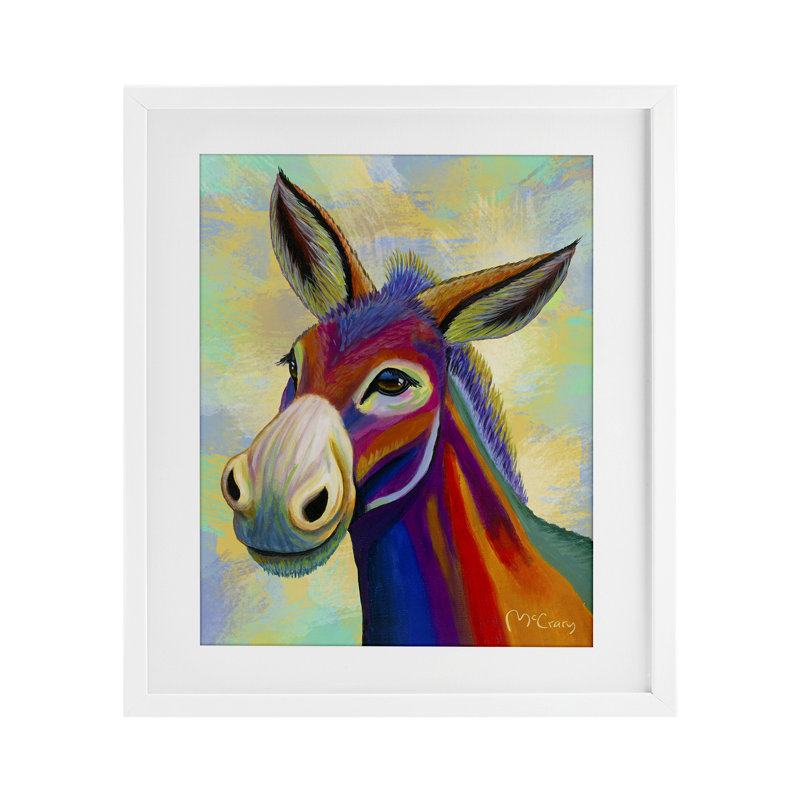 «Vibrant Donkey Expression», reproduction sous verre encadrée, design par Mike McClery, H 21 po x l 17 po, Cadre blanc côtier