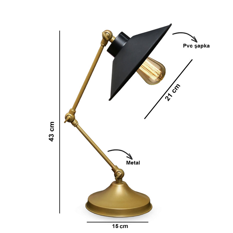 Lampe de table moderne avec un design 100% métal, finition noire et dorée | 16,5 po x 8,3 po | 1 x douille E27, 40 W maximum | Câble de 59,1 pouces | Décoration glamour et scandinave élégante pour le salon, la chambre à coucher ou le bureau