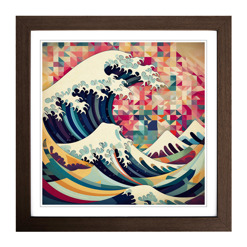 Japanese Wave Cubism No.1 - Single Picture Frame Print, Walnut
