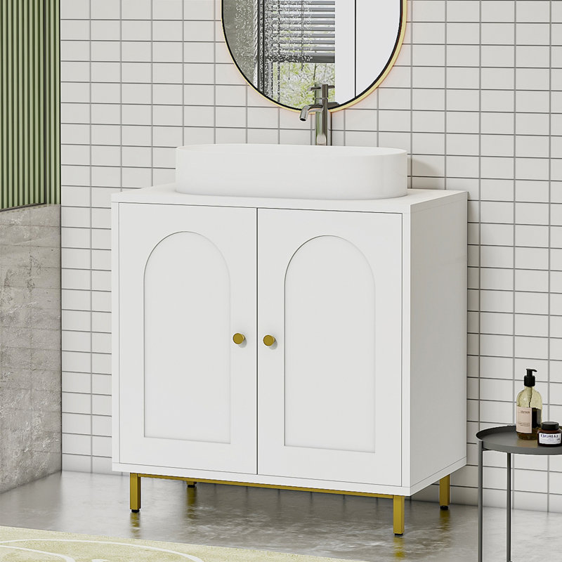 Under Sink Bathroom Cabinet, Storage Cabinet with Adjustable Shelf and 2 Doors Bathroom Sink Unit for Washbasins with Pedestal, with Feet, Bathroom Vanity Unit 