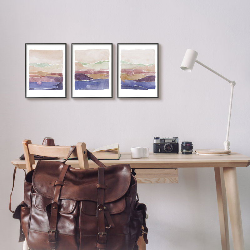 «Abstract Landscape Nature Scene Vivid Country Hills» par Grace Popp, ensemble de 3 peintures sur toile à cadre flottant