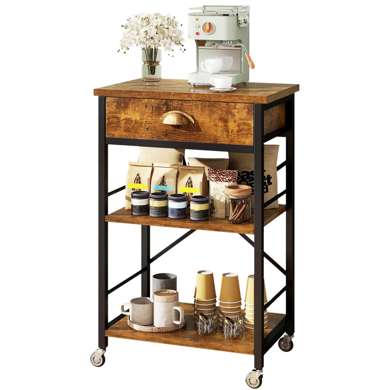 Kitchen Bakers Rack with Drawers, Brown