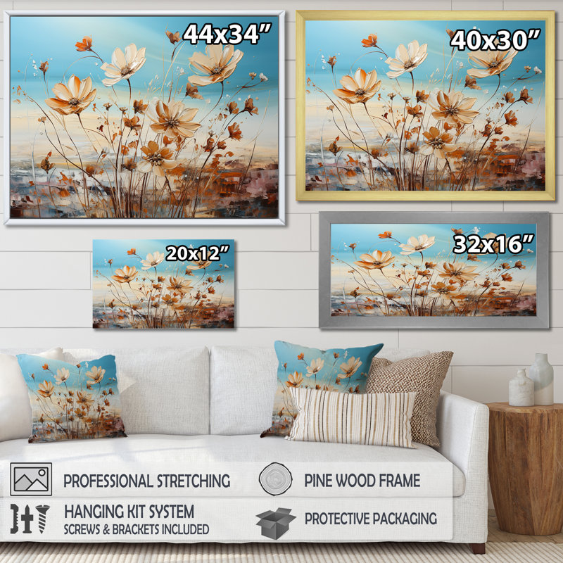 Birds Of Paradise Flowers Fields sur impression sur toile, Cadre flottant blanc, H 12 po x l 20 po x P 0,5 po