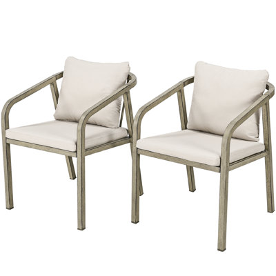 Outdoor Dining Set, 2-Piece Patio Dining Chair Outdoor Dining Armchair with Cushions, Aluminum Frame & Detachable Cushion Cover, Patio Furniture Set for Backyard, Garden and Poolside,Gray Oak