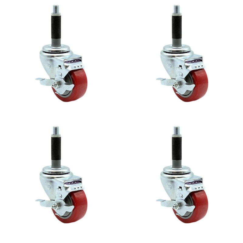 Roulettes extensibles en polyuréthane avec frein, Rouge