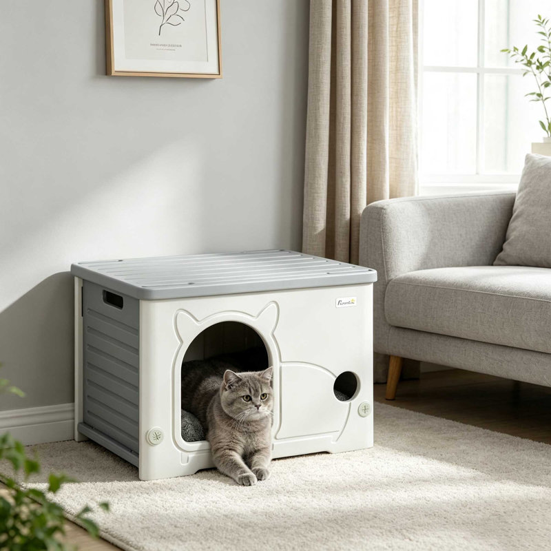 Stackable Indoor & Outdoor Cat House Shelter with Removable Cushion, Grey