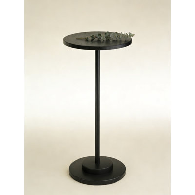 Round Pedestal Drink Table For Small Spaces, Mid-Century Modern Side Table With Metal Base, Waterproof Top For Living Room, Bedroom, Or Bathroom