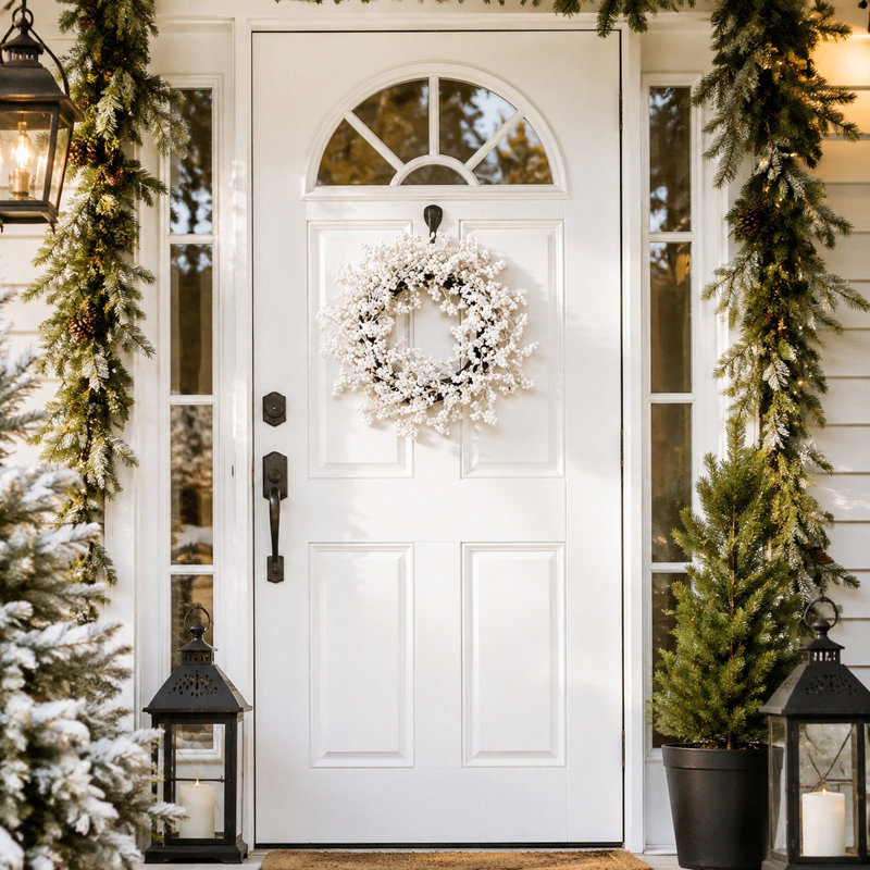 Couronne de baies blanches artificielles de 40 cm (15,75 pouces), couronne d'hiver avec de denses grappes de baies blanches pour la décoration de porte d'entrée, de mur ou de maison de campagne pour les fêtes.