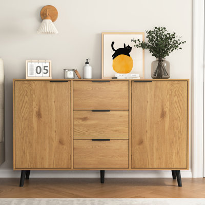 Buffet, armoire de cuisine 47,2 po, 3 tiroirs et 2 portes, aspect bois naturel, armoire stable et fonctionnelle avec buffet, couleur, fabrication robuste