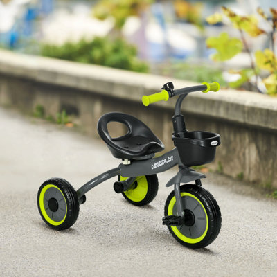Tricycle pour enfants de 2 à 5 ans avec siège réglable, vélo pour tout-petits avec panier, sonnette, poignées de guidon, jaune