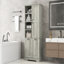 Armoire de rangement pour salle de bain avec portes et tiroirs, panier à linge inclinable, plusieurs espaces de rangement, style autoportant, tablette ouverte, tablette réglable