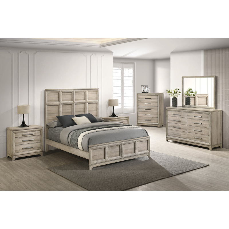Ensemble de chambre avec lit à panneaux 6 pièces Weathered Greige, Très grand
