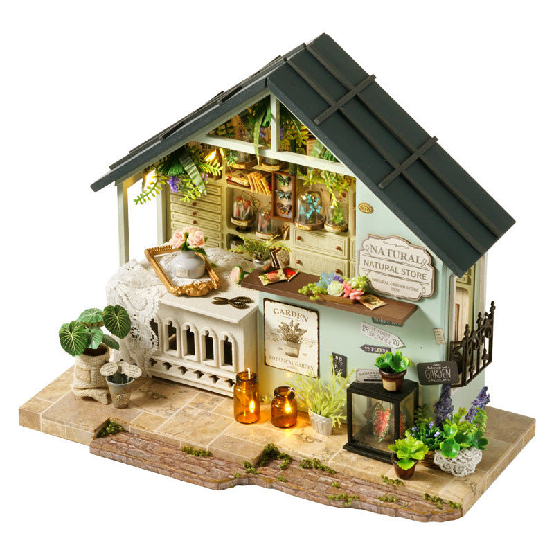 Ensemble de maison de poupée Natural Store - ensemble de chambre miniature Wizardi avec lumière DEL F07M51-58-DA-006-A