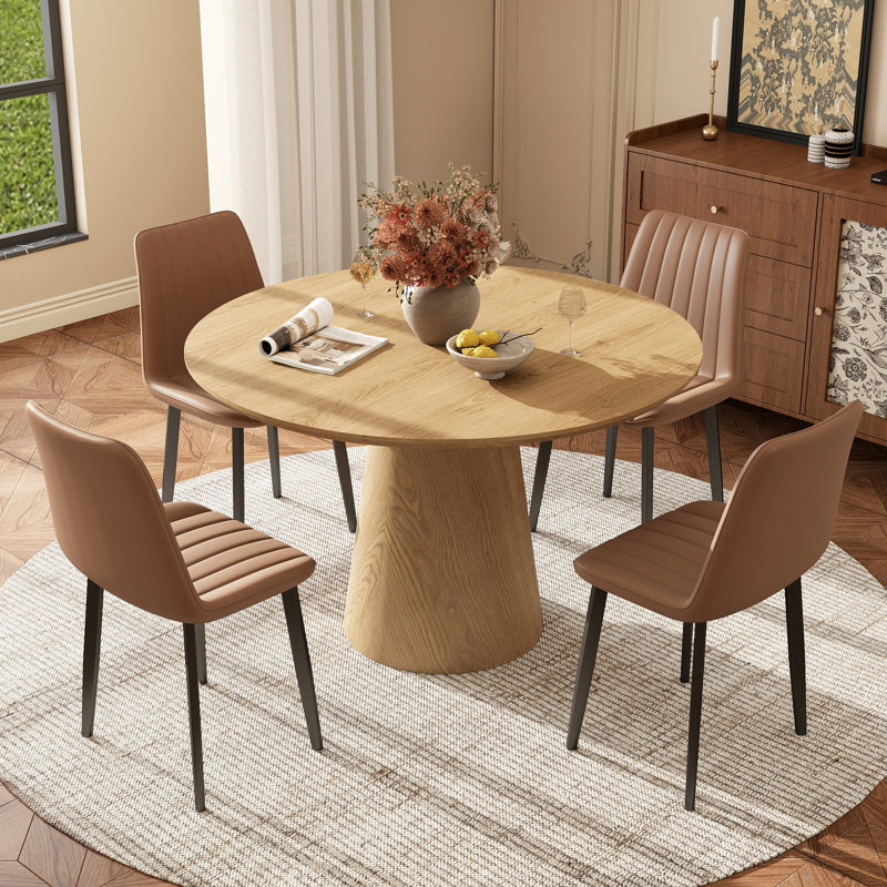 Round Dining Set with PU Leather Chairs