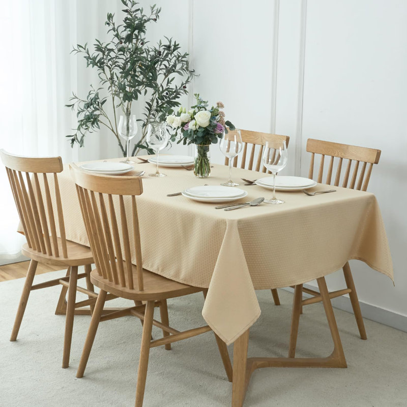 Rectangle Tablecloth Weaved Pattern Waterproof Spillproof, Beige