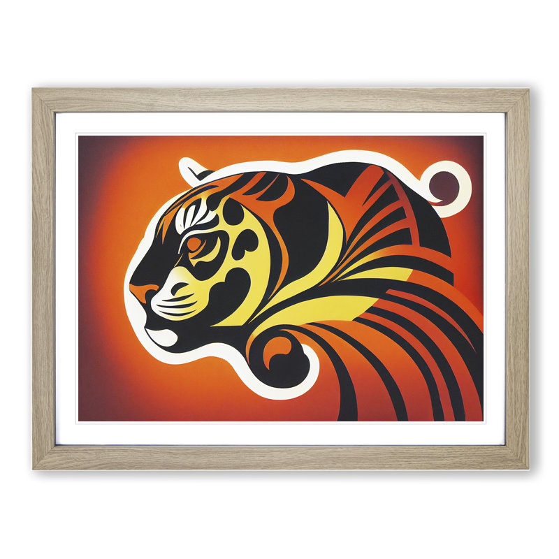 Tiger Abstract - Single Picture Frame Print, 46cm H x 64cm W x 2cm D, Oak Framed