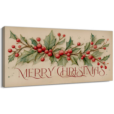 Merry Abhinaya Decor, Holly Berry, affiche d'art, impressions sur toile des Fêtes, œuvres d'art murales de campagne pour la décoration de Noël, impressions photo prêtes à être accrochées, 12 po x 24 po