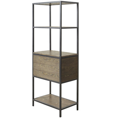 Metal Bookcase With Cabinet - Gray Finish For Bedroom Storage And Construction Wood Veneer Home