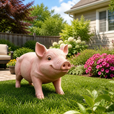 Cute Pink Pig Garden Statue, 26'' Resin Farm Pig Figurine Lawn Ornament, Weatherproof Outdoor Pig Sculpture Decor for Suburban Front Yard, Backyard, Farmhouse Patio & Cottage Flower Bed