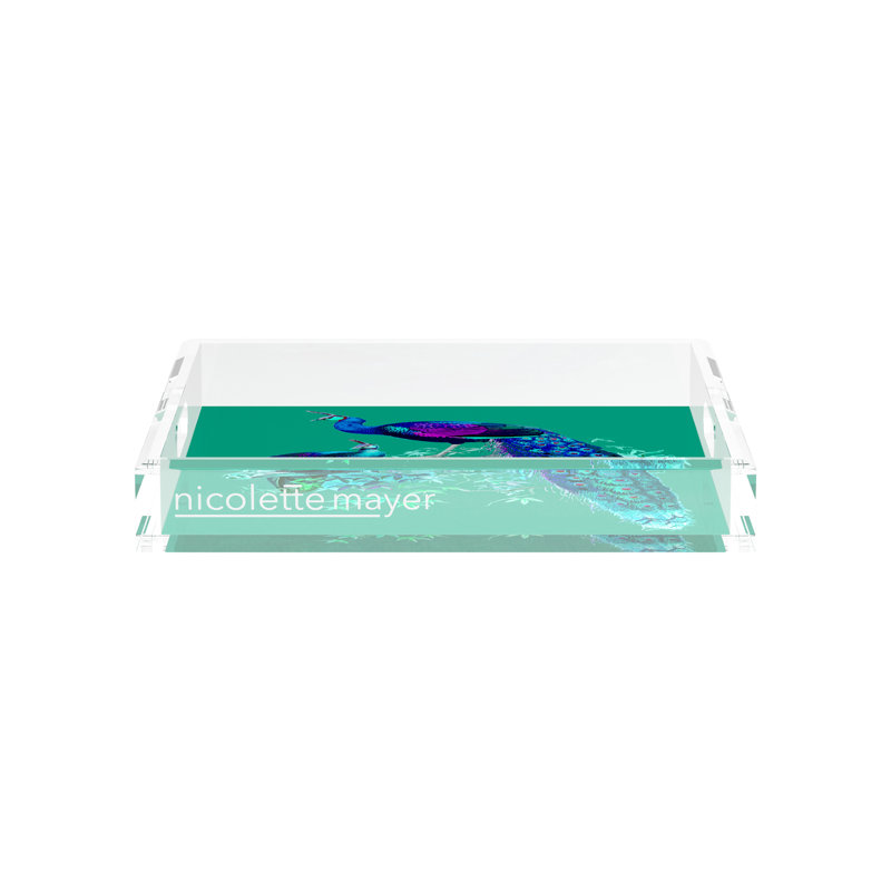Family Pheasants Acrylic Square Decorative Tray, Peacock, 12"W x 12"D x 2"H