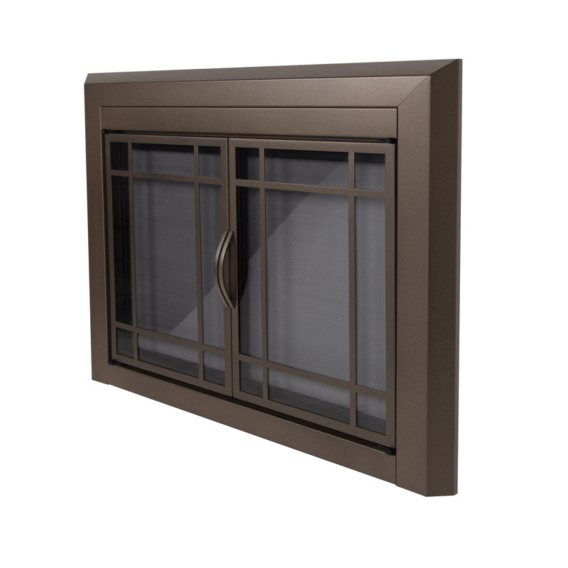 Porte de foyer en acier Ghalib, H 31 po x l 37,5 po x P 1,81 po, Bronze bruni