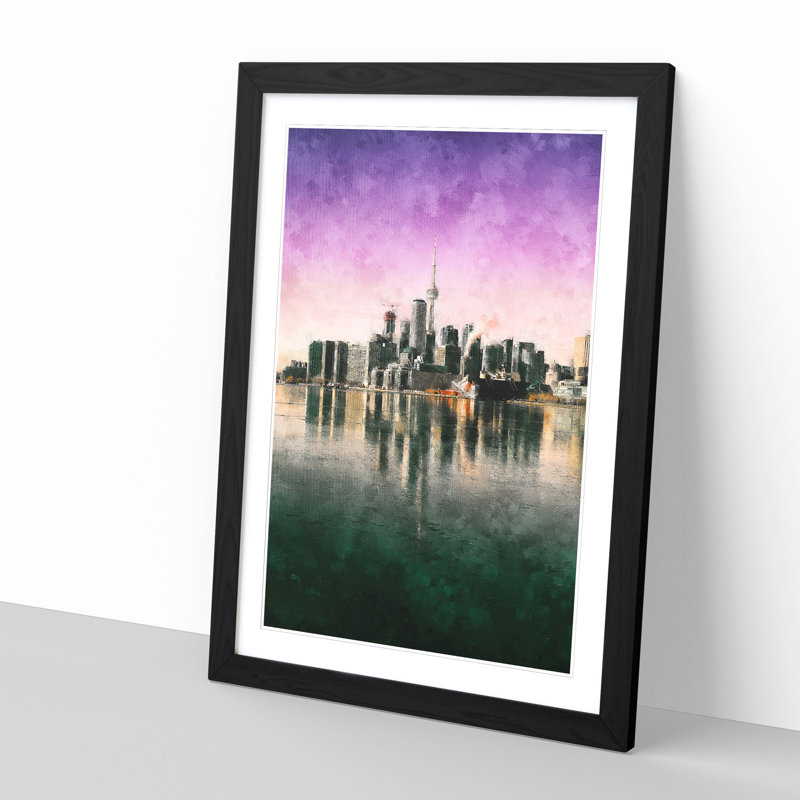 Skyline Of Toronto In Canada Painting - Framed Print, Black Framed, 87cm H x 62cm W x 2cm D