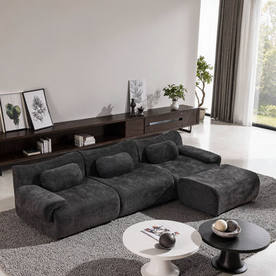 Modular Chenille Sofa Set with Bamboo-Inspired Design, 3+1 Seater Deep Seat Sectional with Pillows, Compression Pack, for Living Room
