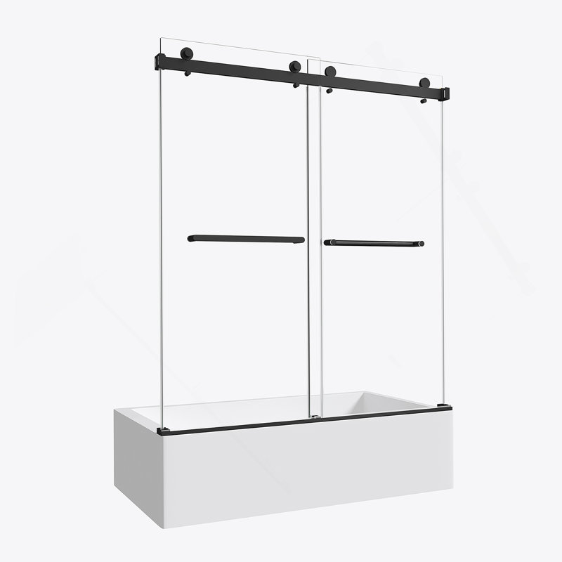55"-60" W X 60" H Reversible Installation Double Bypass Sliding Shower Door Easy Installation Frameless Bathtub,5/16"(8MM) Tempered Glass With Nano Explosion-Proof Film