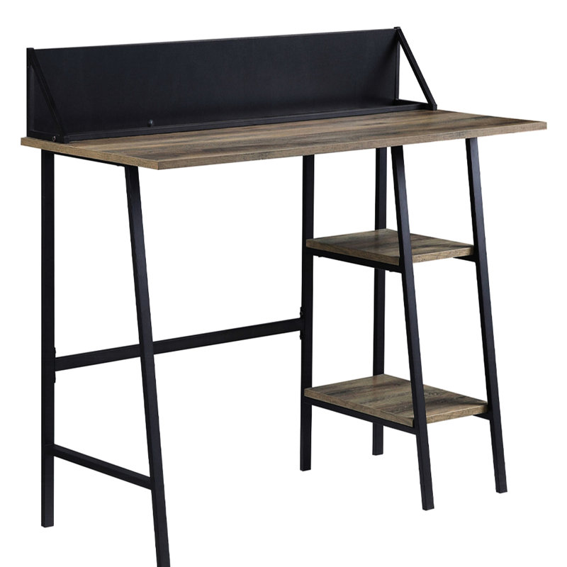 Rustic Oak And Black Desk With Construction 2 Shelf For Organization Rectangular Work Smart Storage Options