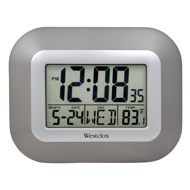 Silver Digital LCD Wall Clock with Temperature Display
