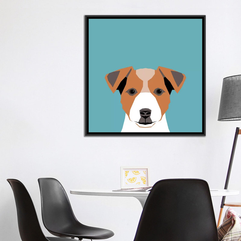 Jack Russell Terrier, impression sur toile tendue, H 37 po x l 37 po x P 1,5 po, Toile avec cadre noir, Pas de tapis