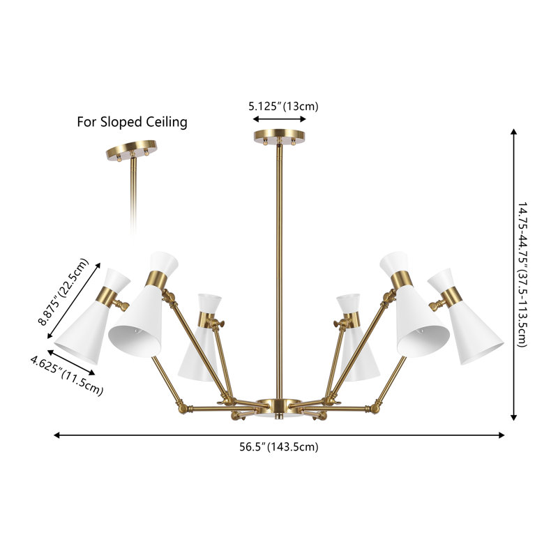 Lustre conique à intensité variable en fer 6 lumières Ouareau