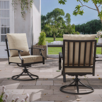 Jacenia 23.4"W Outdoor Swivel Rocking Iron Armchair with High Back and Water Resistant Cushions