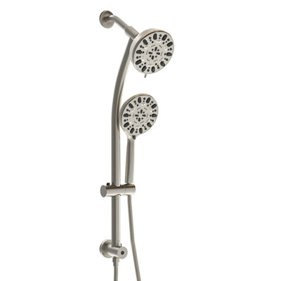 Système de pomme de douche double en nickel brossé: pomme de douche de 4,7 po, douche à 7 poignées, système de barre coulissante réglable et ensemble de tuyaux avec pomme de douche à pluie et nickel