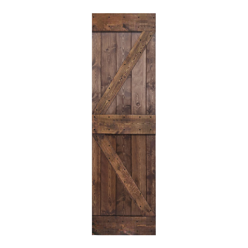 Porte de grange coulissante en bois massif de style K sans trousse de quincaillerie (dalle de porte seulement) - Assemblage requis