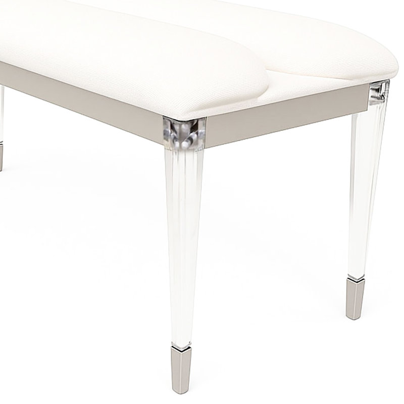 Banc argenté 1Pc avec pieds en acrylique, siège rembourré, bois d'ingénierie, utilisation dans la chambre à coucher, siège de forme rectangulaire de style contemporain, design