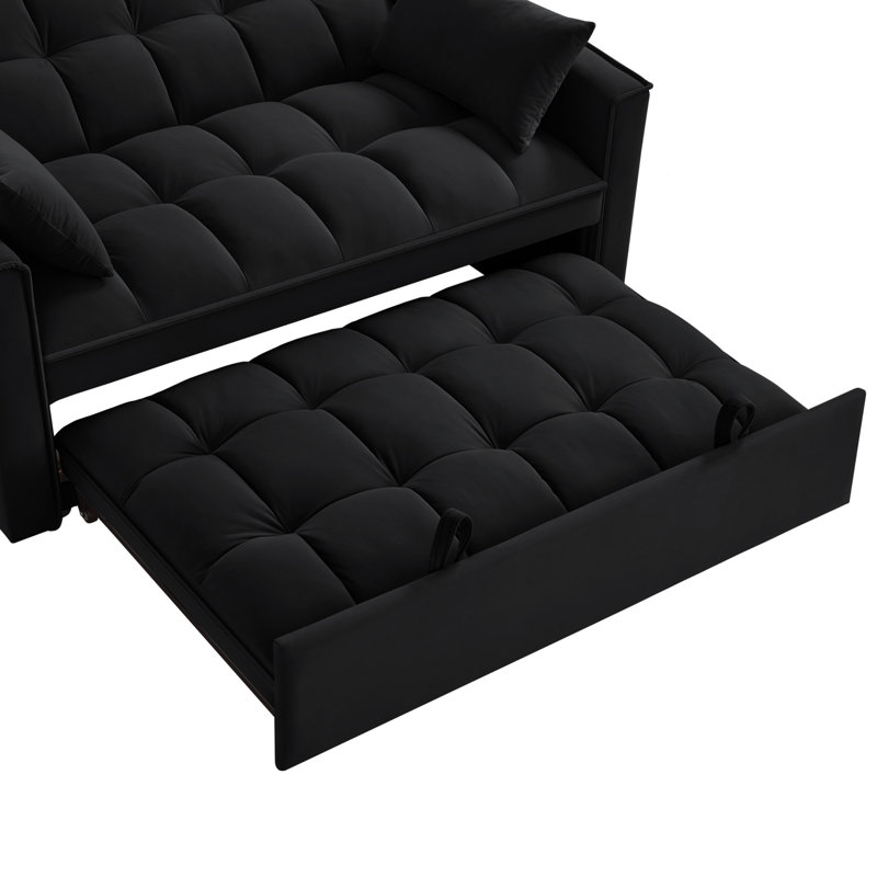 Convertible Sofa Bed with Arm Storage Pockets, Black Velvet