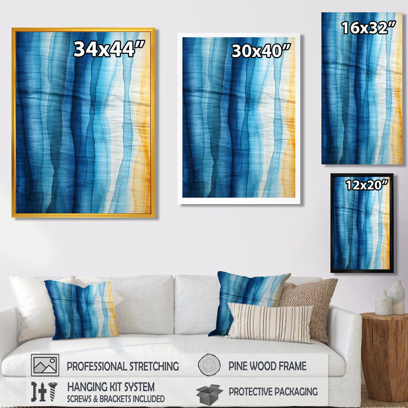 «Ocean Waves At The Beach Linen Blue», reproduction d'art abstrait, H 20 po x l 12 po x P 1 po