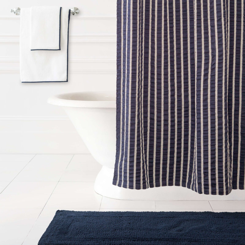 Signature Banded Washcloth, White/Indigo