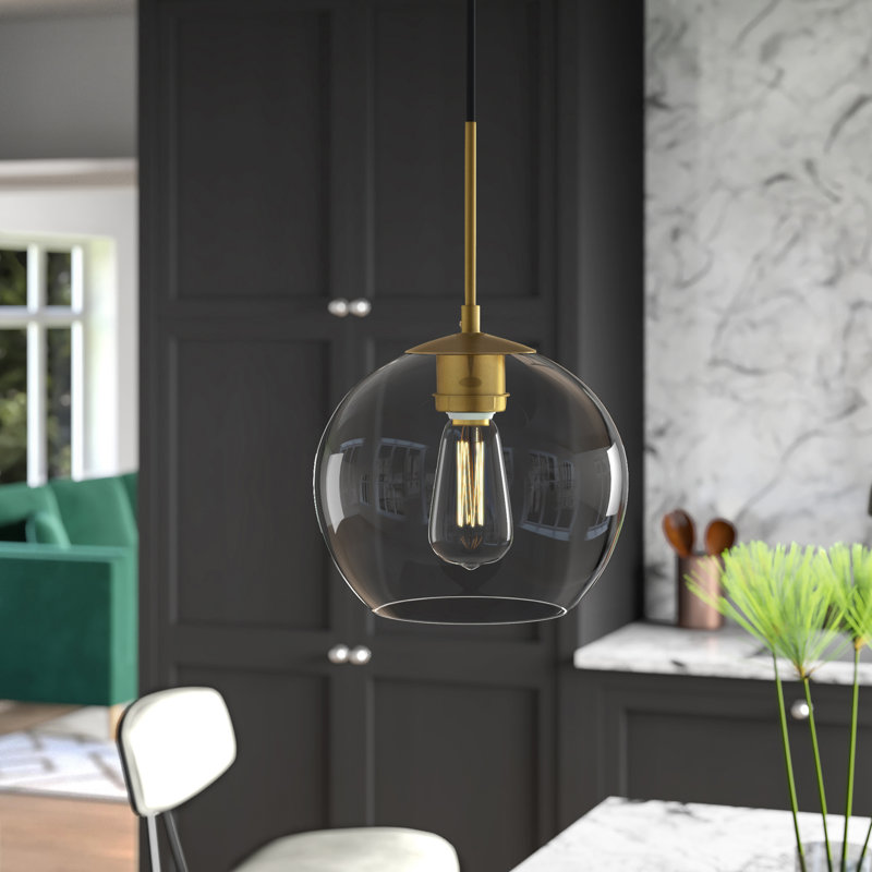 Snead 1 - Light Single Globe Pendant, Brass, Clear, 68" H x 7.9" W x 7.9" D