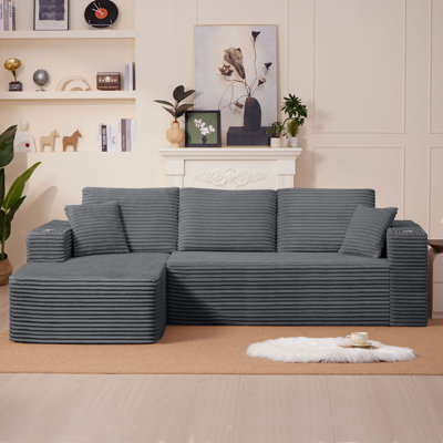 102.76" Corduroy Cloudy L Shaped Sofa with Chaise