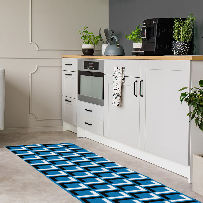 Tapis de couloir à motif géométrique bleu