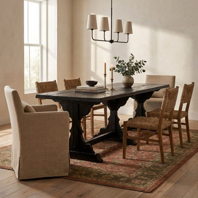 Table en bois de pin récupéré Virginia avec trussel, noir