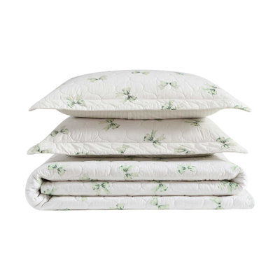 Laura Ashley Bouncy Bows Cotton Reversible Green Quilt Set